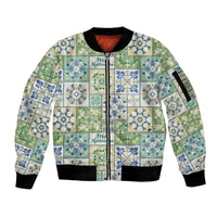 Mele Kalikimaka Hawaii Christmas Sleeve Zip Bomber Jacket Omaomao Seamless Floral Motif - Polynesian Pride