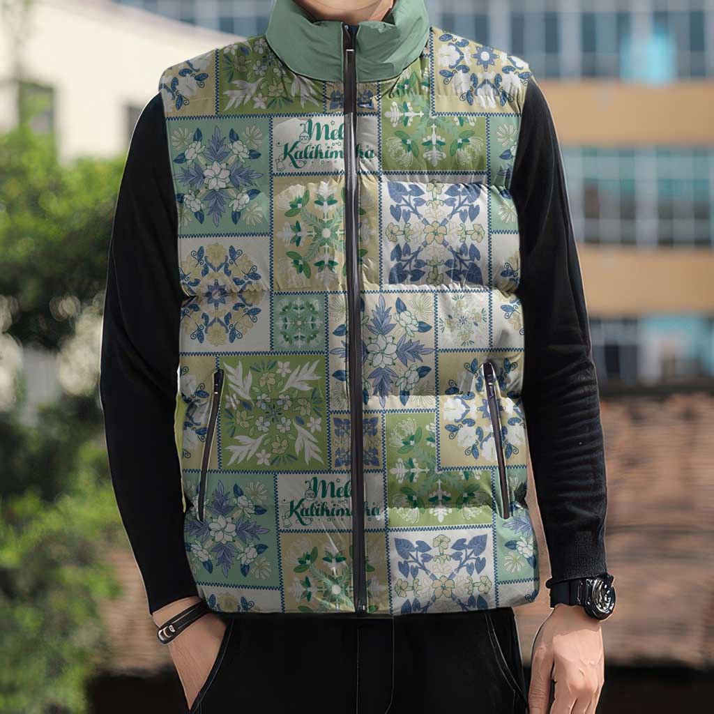 Mele Kalikimaka Hawaii Christmas Sleeveless Puffer Jacket Omaomao Seamless Floral Motif - Polynesian Pride