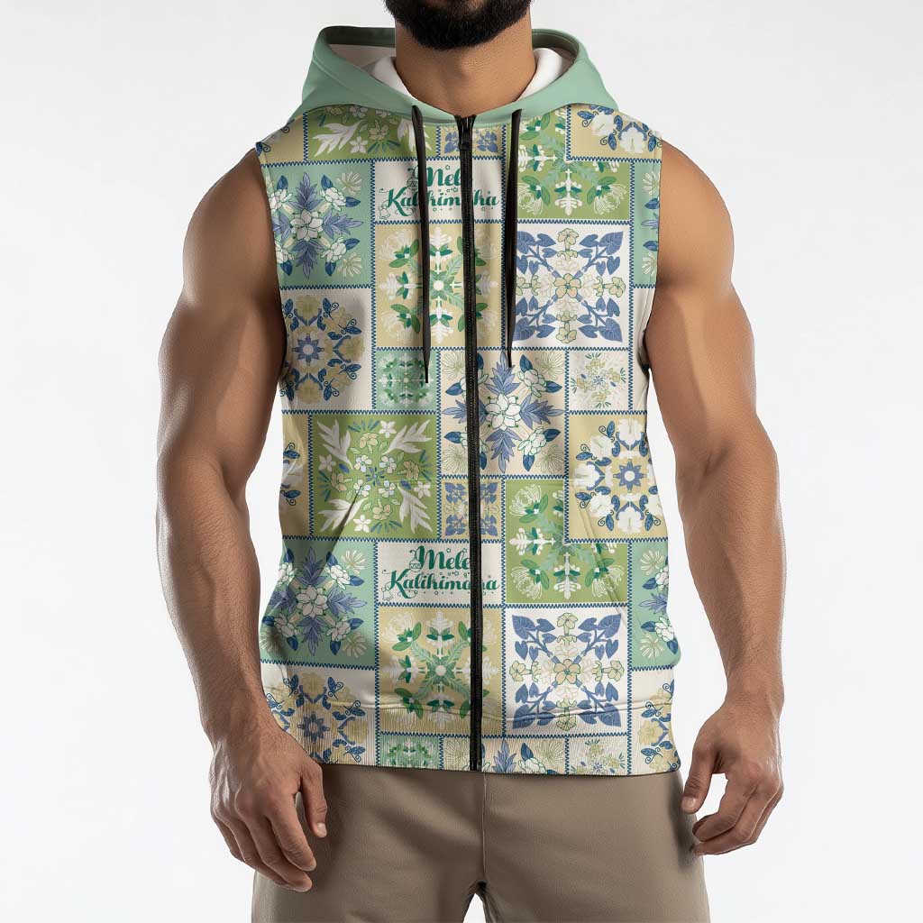 Mele Kalikimaka Hawaii Christmas Sleeveless Zip Hoodie Omaomao Seamless Floral Motif LT9 - Polynesian Pride