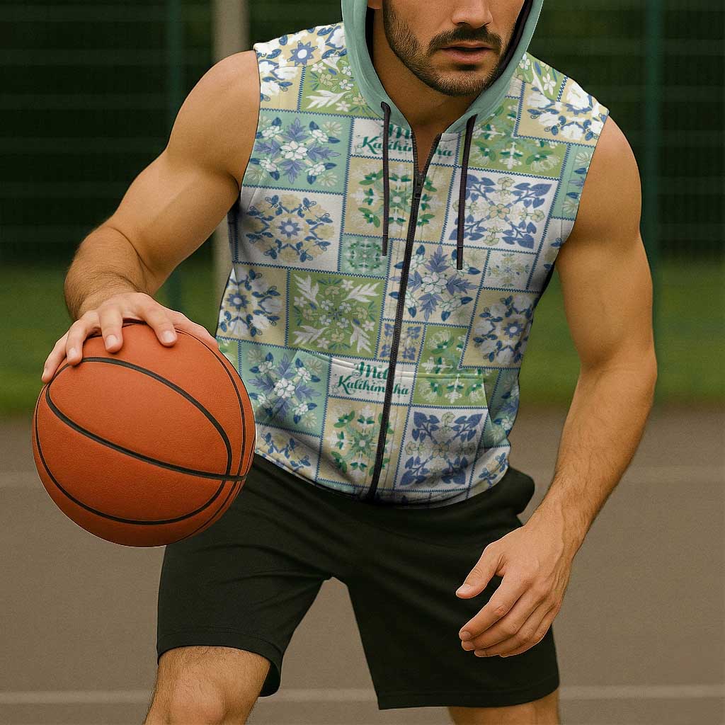 Mele Kalikimaka Hawaii Christmas Sleeveless Zip Hoodie Omaomao Seamless Floral Motif LT9 - Polynesian Pride