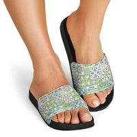 Mele Kalikimaka Hawaii Christmas Slide Sandals Omaomao Seamless Floral Motif - Polynesian Pride