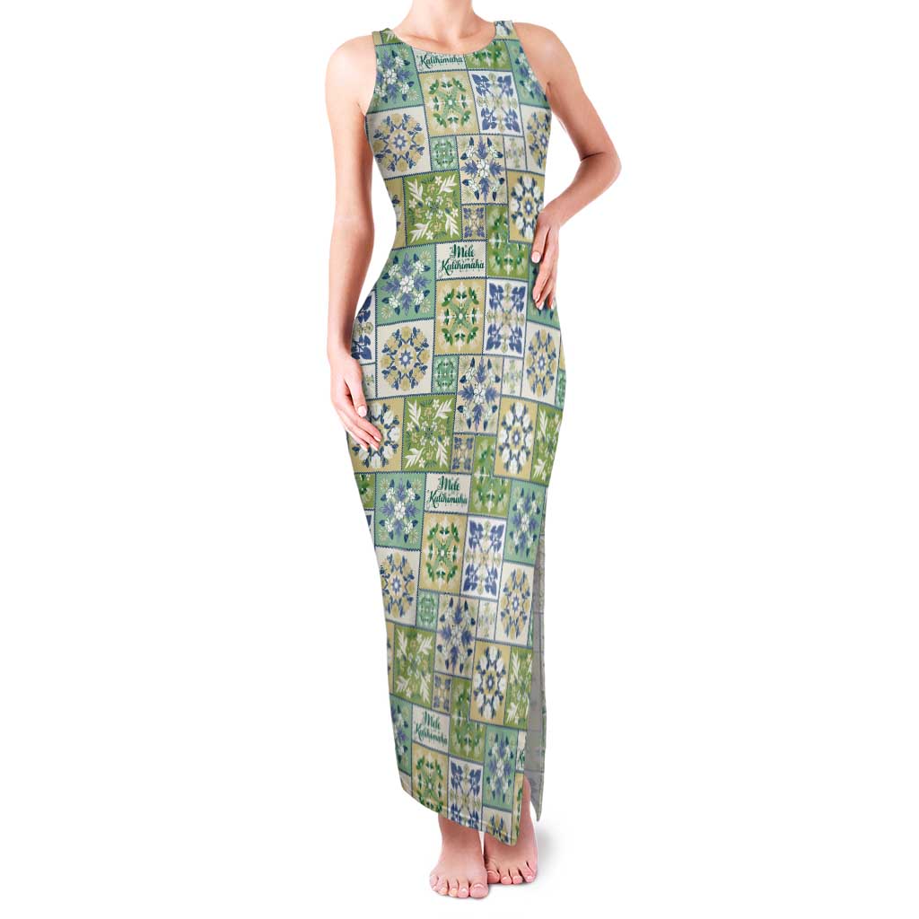 Mele Kalikimaka Hawaii Christmas Tank Maxi Dress Omaomao Seamless Floral Motif LT9 Women Green - Polynesian Pride