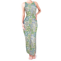 Mele Kalikimaka Hawaii Christmas Tank Maxi Dress Omaomao Seamless Floral Motif LT9 Women Green - Polynesian Pride