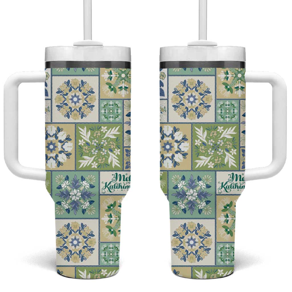 Mele Kalikimaka Hawaii Christmas Tumbler With Handle Omaomao Seamless Floral Motif LT9 One Size: 40 oz Green - Polynesian Pride