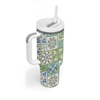 Mele Kalikimaka Hawaii Christmas Tumbler With Handle Omaomao Seamless Floral Motif LT9 - Polynesian Pride