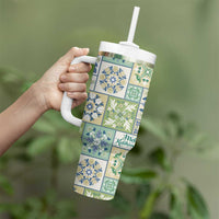 Mele Kalikimaka Hawaii Christmas Tumbler With Handle Omaomao Seamless Floral Motif LT9 - Polynesian Pride