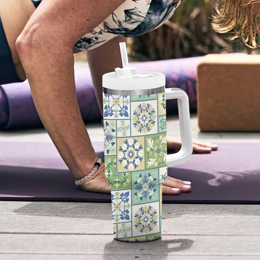 Mele Kalikimaka Hawaii Christmas Tumbler With Handle Omaomao Seamless Floral Motif LT9 - Polynesian Pride