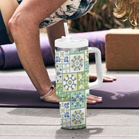Mele Kalikimaka Hawaii Christmas Tumbler With Handle Omaomao Seamless Floral Motif LT9 - Polynesian Pride