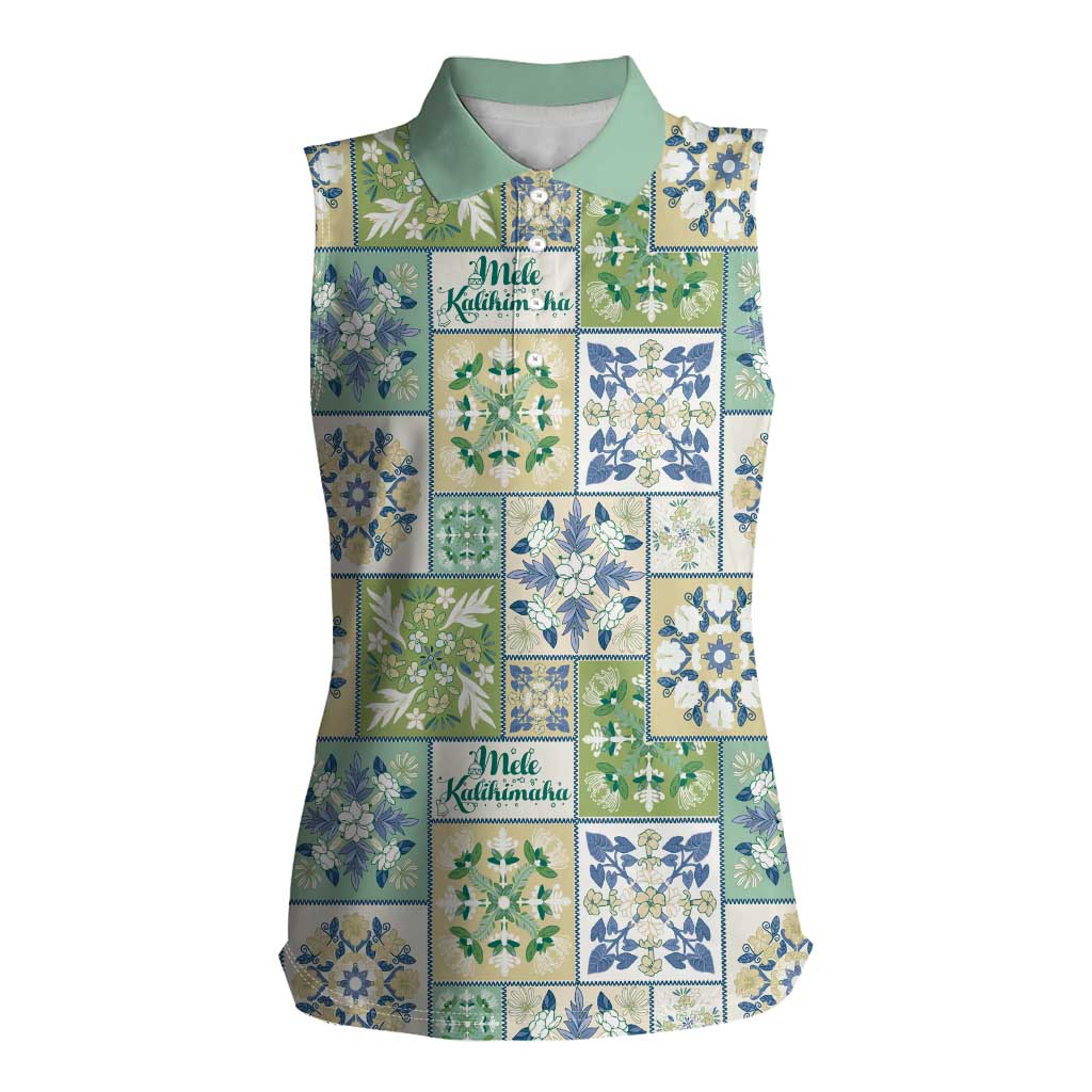Mele Kalikimaka Hawaii Christmas Women Sleeveless Polo Shirt Omaomao Seamless Floral Motif - Polynesian Pride