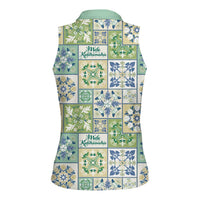 Mele Kalikimaka Hawaii Christmas Women Sleeveless Polo Shirt Omaomao Seamless Floral Motif LT9 - Polynesian Pride