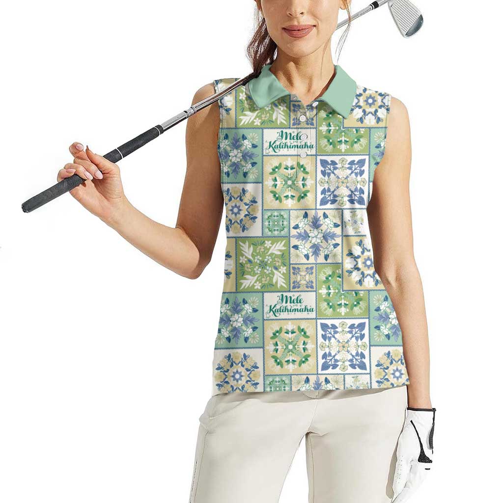 Mele Kalikimaka Hawaii Christmas Women Sleeveless Polo Shirt Omaomao Seamless Floral Motif LT9 - Polynesian Pride