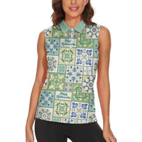 Mele Kalikimaka Hawaii Christmas Women Sleeveless Polo Shirt Omaomao Seamless Floral Motif LT9 - Polynesian Pride