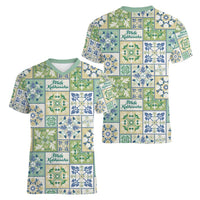 Mele Kalikimaka Hawaii Christmas Women V-Neck T-Shirt Omaomao Seamless Floral Motif LT9 - Polynesian Pride