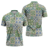 Mele Kalikimaka Hawaii Christmas Zipper Polo Shirt Omaomao Seamless Floral Motif LT9 - Polynesian Pride