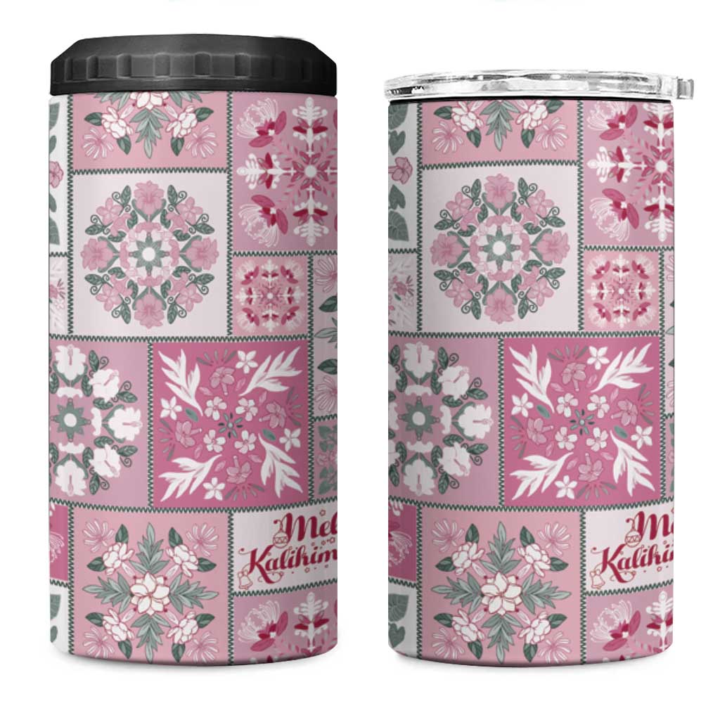 Mele Kalikimaka Hawaii Christmas 4 in 1 Can Cooler Tumbler Akala Seamless Floral Motif LT9 One Size: 16 oz Pink - Polynesian Pride