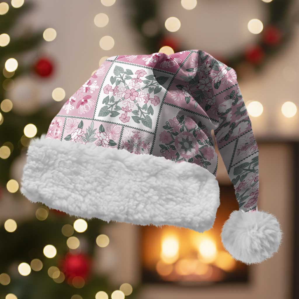 Mele Kalikimaka Hawaii Christmas Santa Hat Akala Seamless Floral Motif - Polynesian Pride