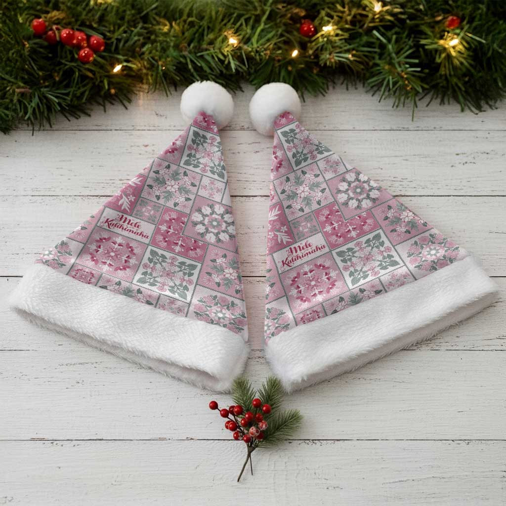 Mele Kalikimaka Hawaii Christmas Santa Hat Akala Seamless Floral Motif - Polynesian Pride