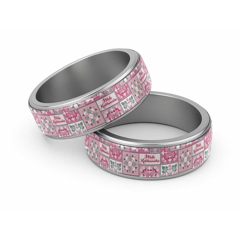Mele Kalikimaka Hawaii Christmas Classic Ring Akala Seamless Floral Motif LT9 Sliver Pink - Polynesian Pride