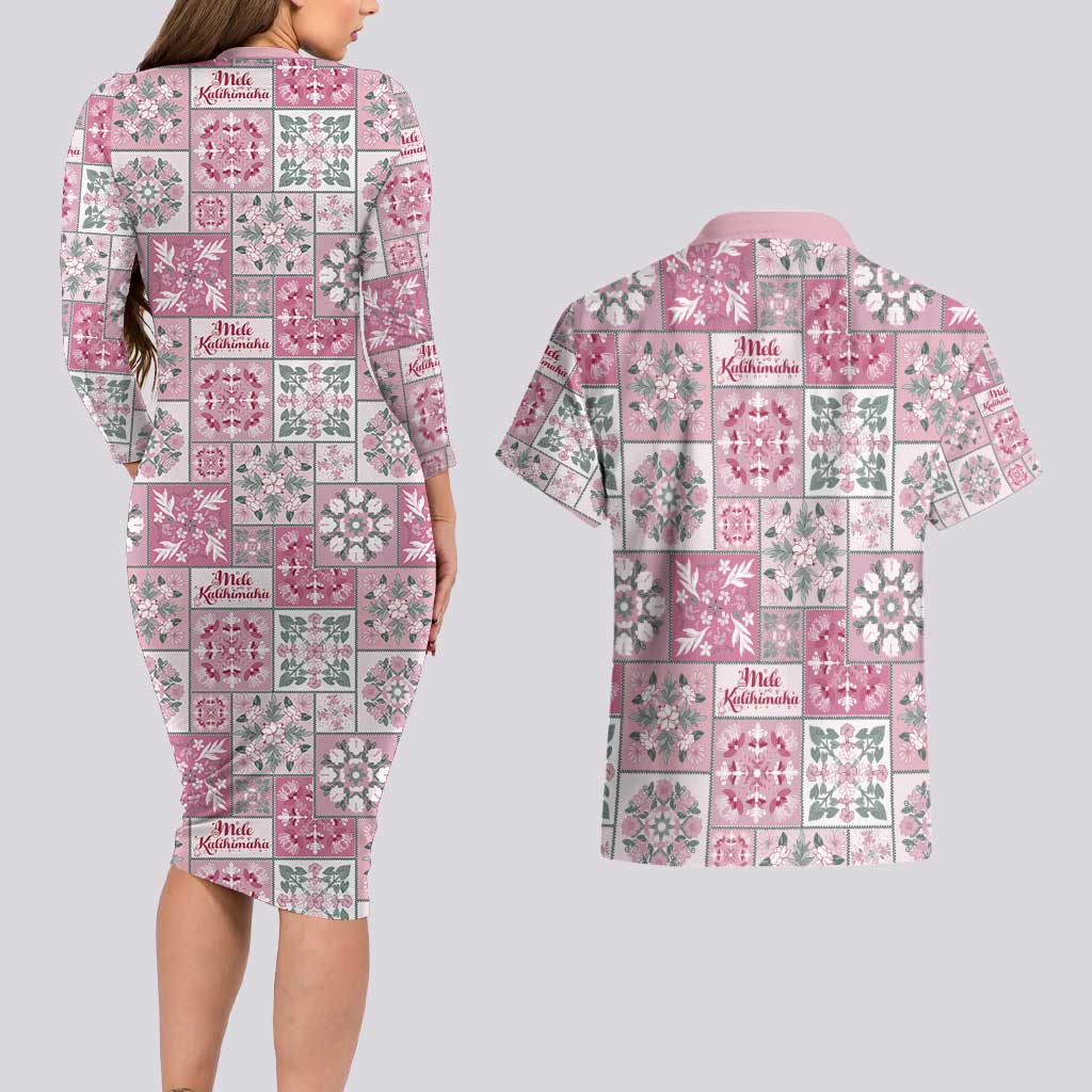 Mele Kalikimaka Hawaii Christmas Couples Matching Long Sleeve Bodycon Dress and Hawaiian Shirt Akala Seamless Floral Motif LT9 - Polynesian Pride