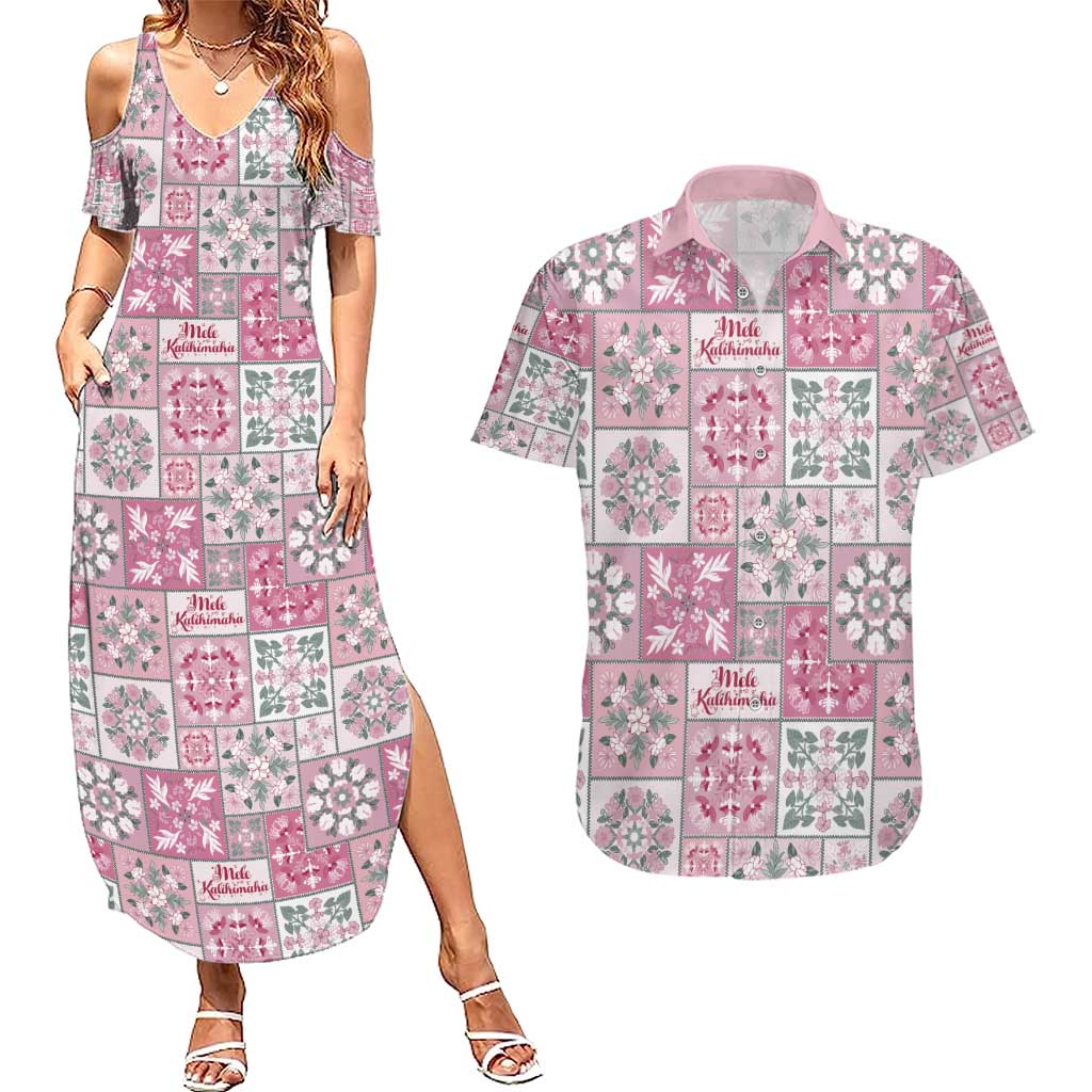 Mele Kalikimaka Hawaii Christmas Couples Matching Summer Maxi Dress and Hawaiian Shirt Akala Seamless Floral Motif LT9 Pink - Polynesian Pride