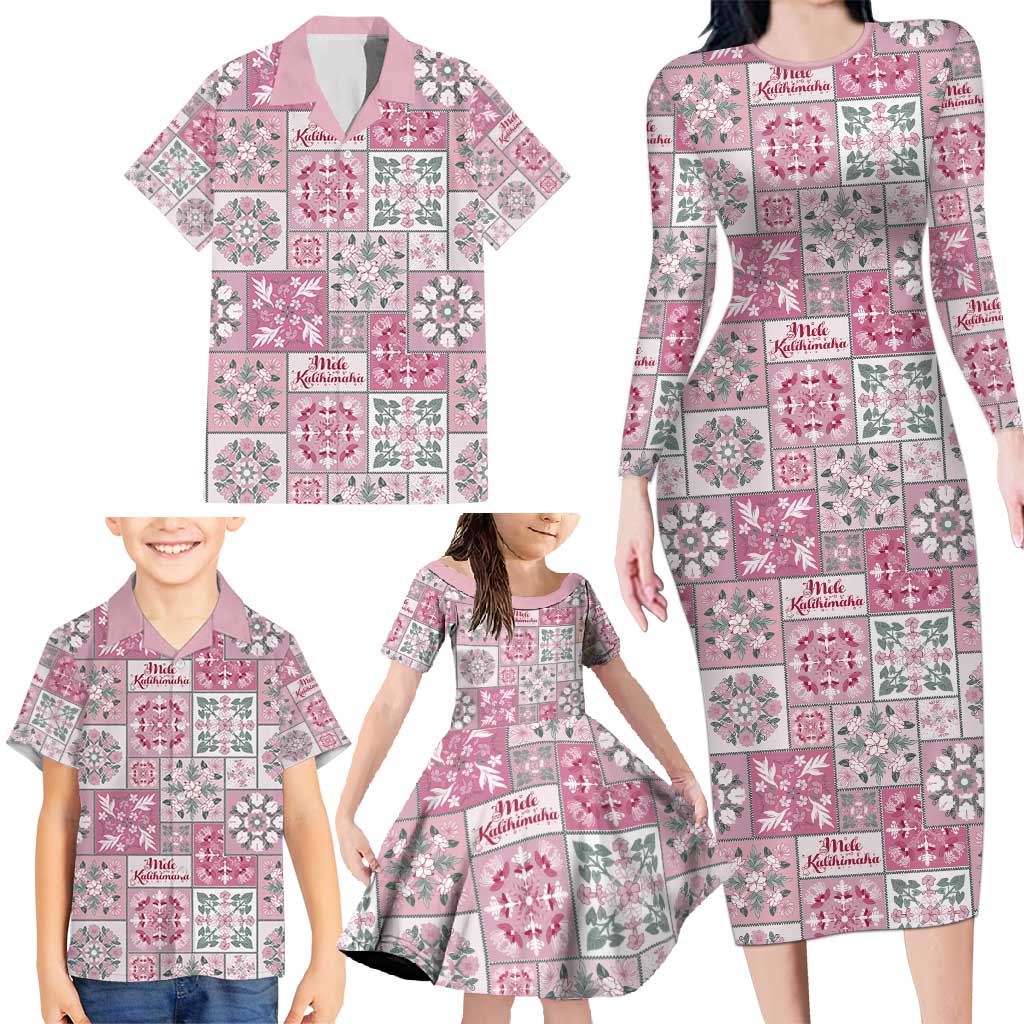Mele Kalikimaka Hawaii Christmas Family Matching Long Sleeve Bodycon Dress and Hawaiian Shirt Akala Seamless Floral Motif LT9 - Polynesian Pride