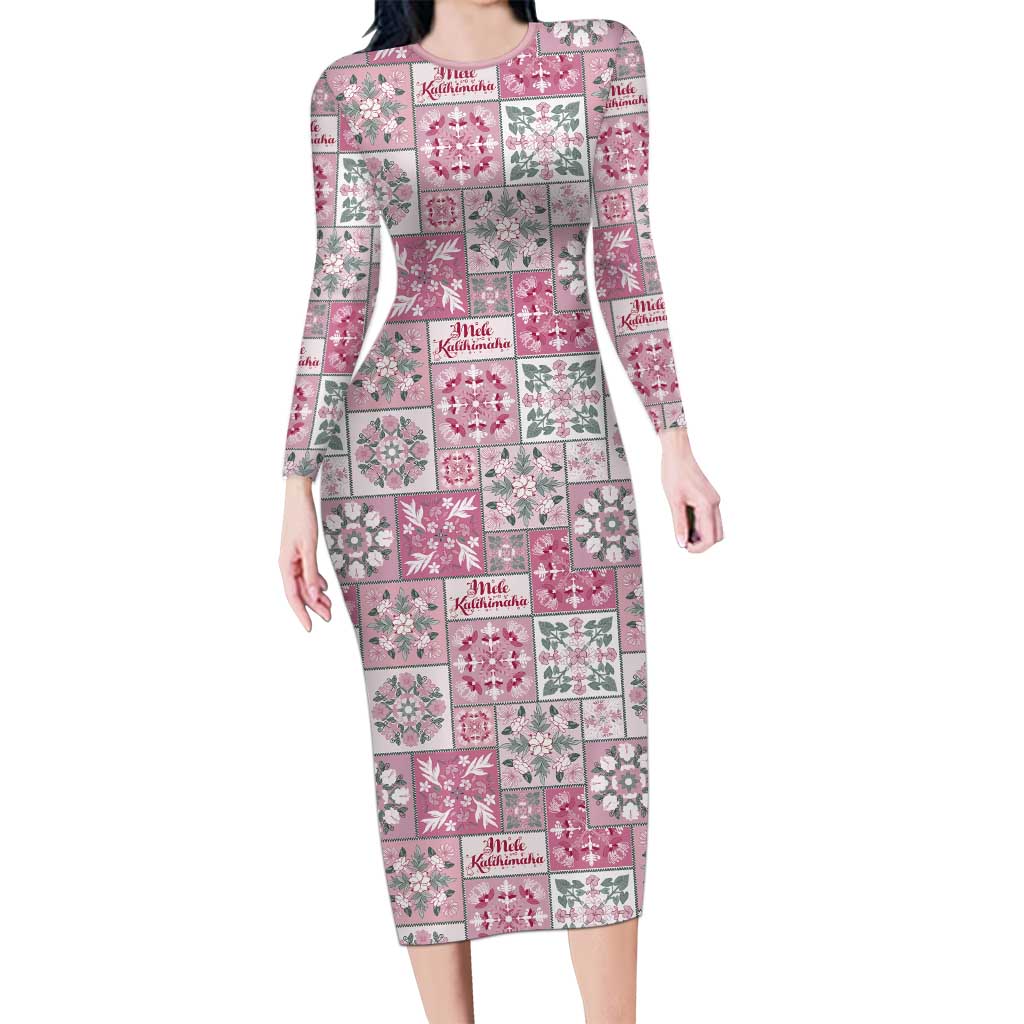 Mele Kalikimaka Hawaii Christmas Family Matching Long Sleeve Bodycon Dress and Hawaiian Shirt Akala Seamless Floral Motif LT9 Mom's Dress Pink - Polynesian Pride