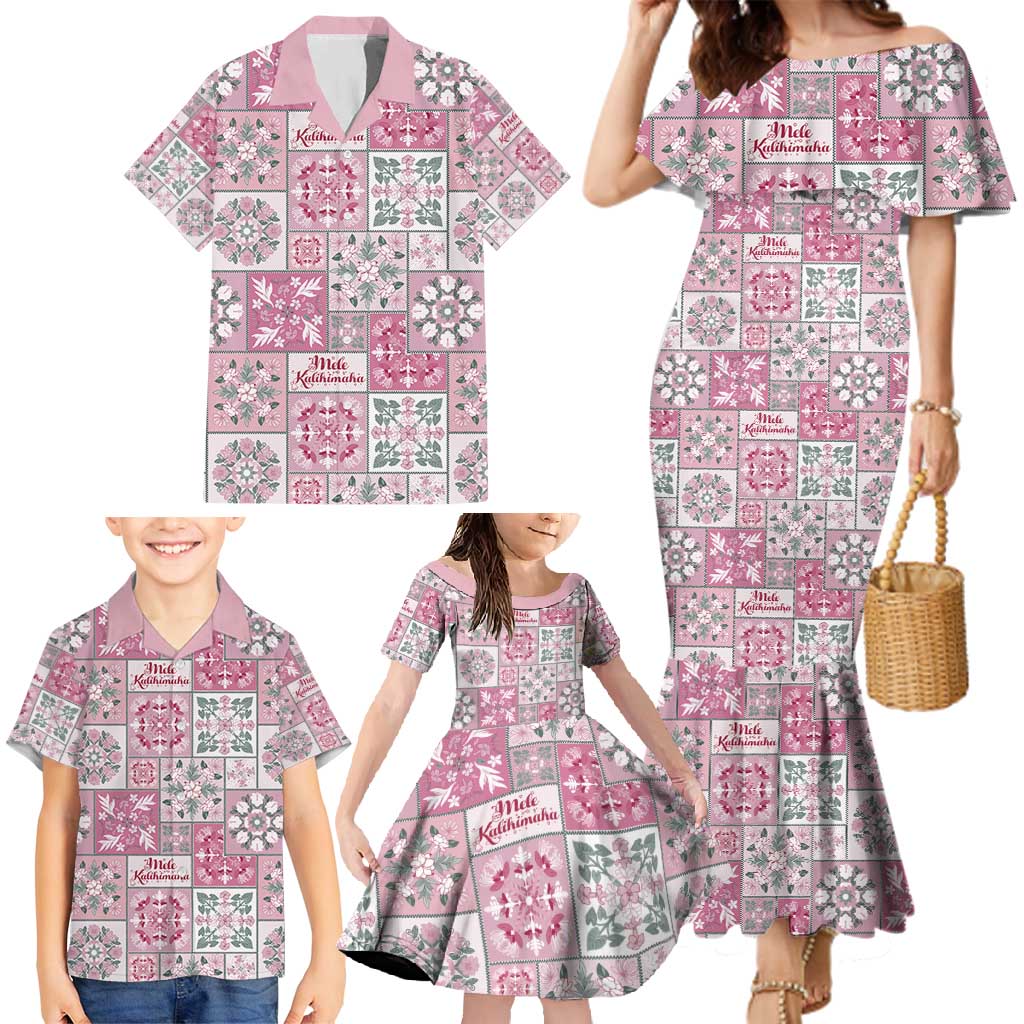 Mele Kalikimaka Hawaii Christmas Family Matching Mermaid Dress and Hawaiian Shirt Akala Seamless Floral Motif - Polynesian Pride