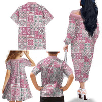 Mele Kalikimaka Hawaii Christmas Family Matching Off The Shoulder Long Sleeve Dress and Hawaiian Shirt Akala Seamless Floral Motif LT9 - Polynesian Pride