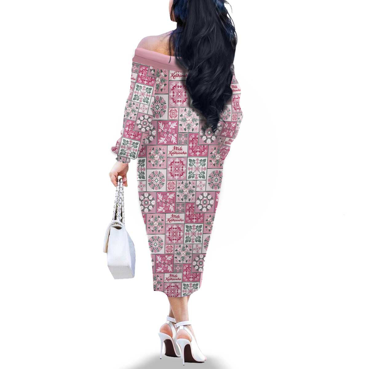 Mele Kalikimaka Hawaii Christmas Family Matching Off The Shoulder Long Sleeve Dress and Hawaiian Shirt Akala Seamless Floral Motif LT9 - Polynesian Pride