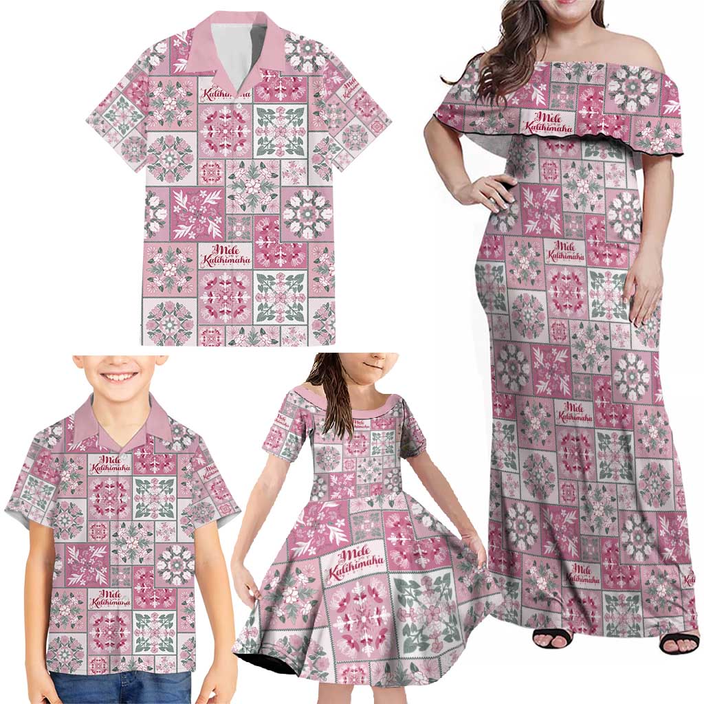 Mele Kalikimaka Hawaii Christmas Family Matching Off Shoulder Maxi Dress and Hawaiian Shirt Akala Seamless Floral Motif - Polynesian Pride