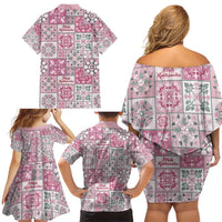 Mele Kalikimaka Hawaii Christmas Family Matching Off Shoulder Short Dress and Hawaiian Shirt Akala Seamless Floral Motif LT9 - Polynesian Pride