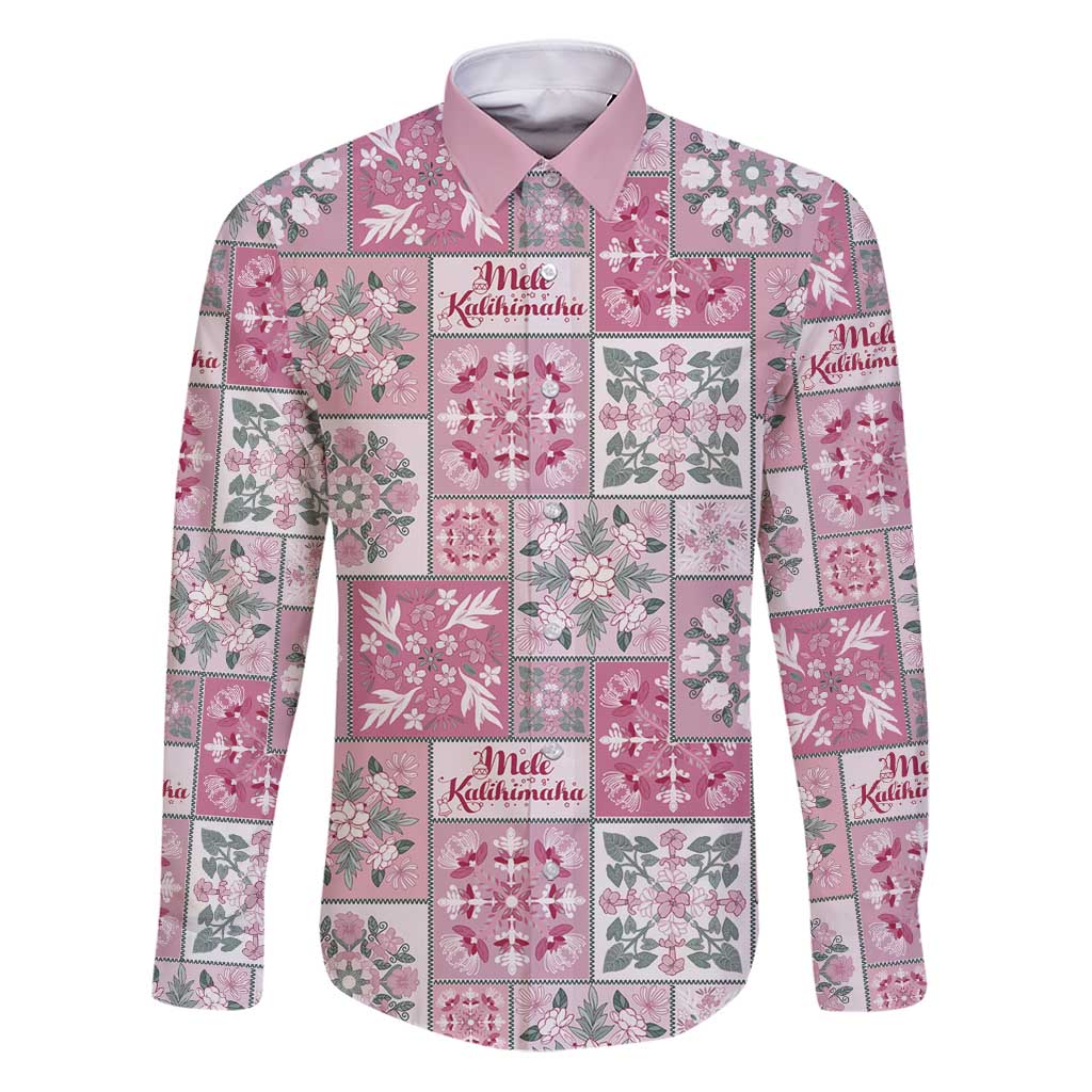 Mele Kalikimaka Hawaii Christmas Family Matching Puletasi and Hawaiian Shirt Akala Seamless Floral Motif LT9 Dad's Shirt - Long Sleeve Pink - Polynesian Pride