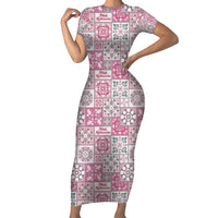 Mele Kalikimaka Hawaii Christmas Family Matching Short Sleeve Bodycon Dress and Hawaiian Shirt Akala Seamless Floral Motif LT9 Mom's Dress Pink - Polynesian Pride