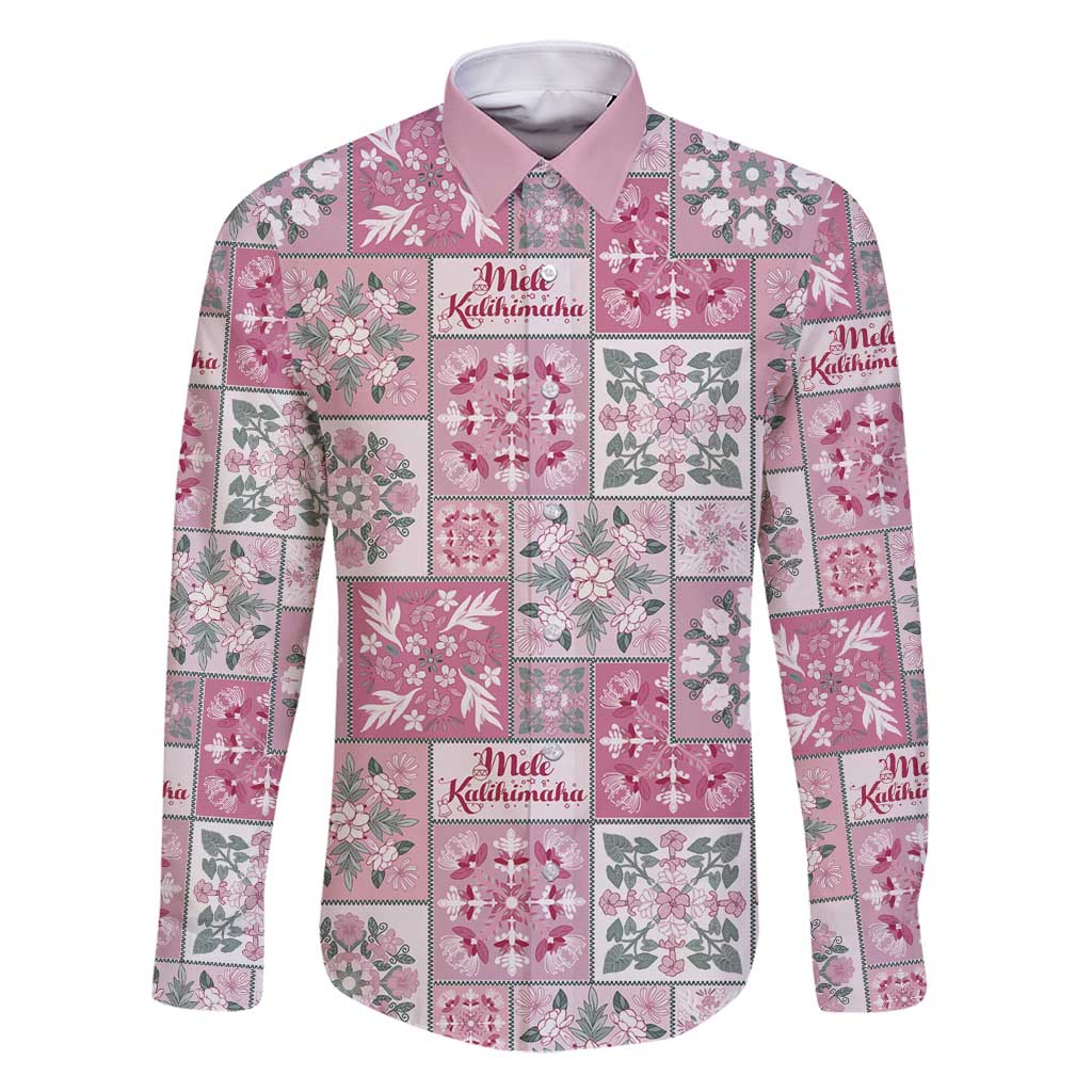 Mele Kalikimaka Hawaii Christmas Family Matching Summer Maxi Dress and Hawaiian Shirt Akala Seamless Floral Motif LT9 Dad's Shirt - Long Sleeve Pink - Polynesian Pride