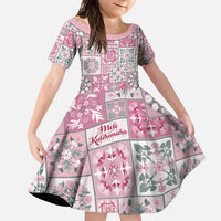 Mele Kalikimaka Hawaii Christmas Family Matching Tank Maxi Dress and Hawaiian Shirt Akala Seamless Floral Motif LT9 Daughter's Dress Pink - Polynesian Pride
