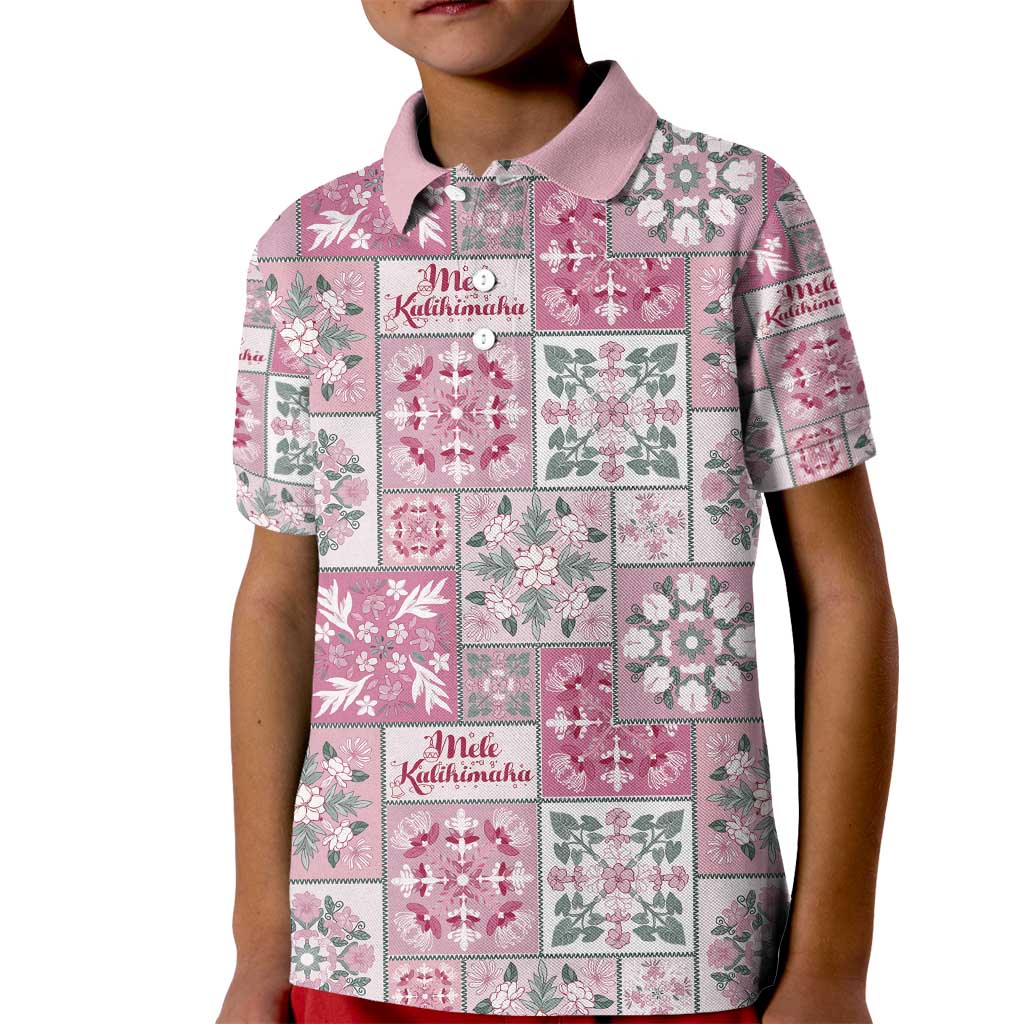 Mele Kalikimaka Hawaii Christmas Kid Polo Shirt Akala Seamless Floral Motif LT9 Kid Pink - Polynesian Pride