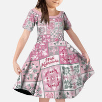 Mele Kalikimaka Hawaii Christmas Kid Short Sleeve Dress Akala Seamless Floral Motif LT9 KID Pink - Polynesian Pride