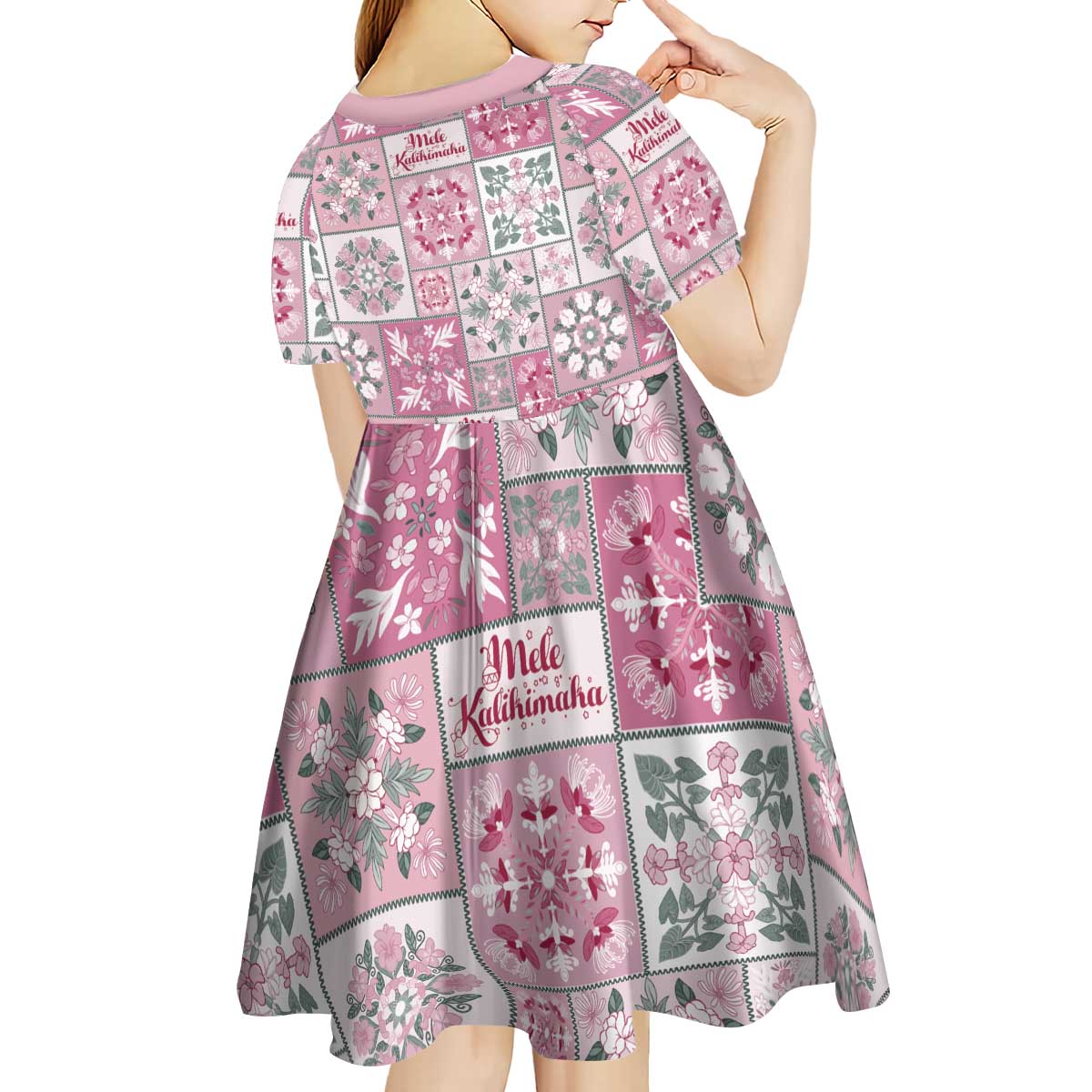 Mele Kalikimaka Hawaii Christmas Kid Short Sleeve Dress Akala Seamless Floral Motif LT9 - Polynesian Pride