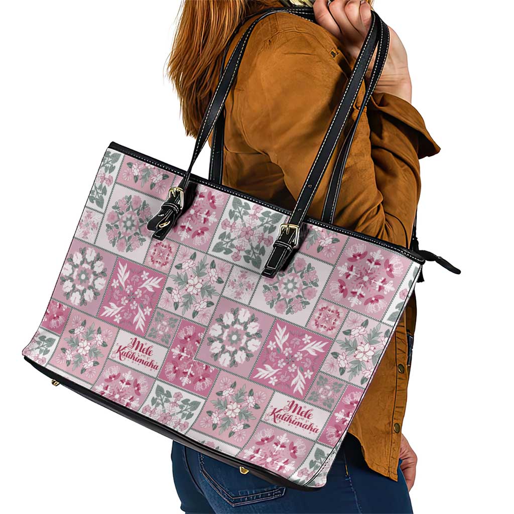 Mele Kalikimaka Hawaii Christmas Leather Tote Bag Akala Seamless Floral Motif - Polynesian Pride