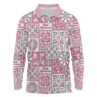 Mele Kalikimaka Hawaii Christmas Long Sleeve Polo Shirt Akala Seamless Floral Motif LT9 Pink - Polynesian Pride