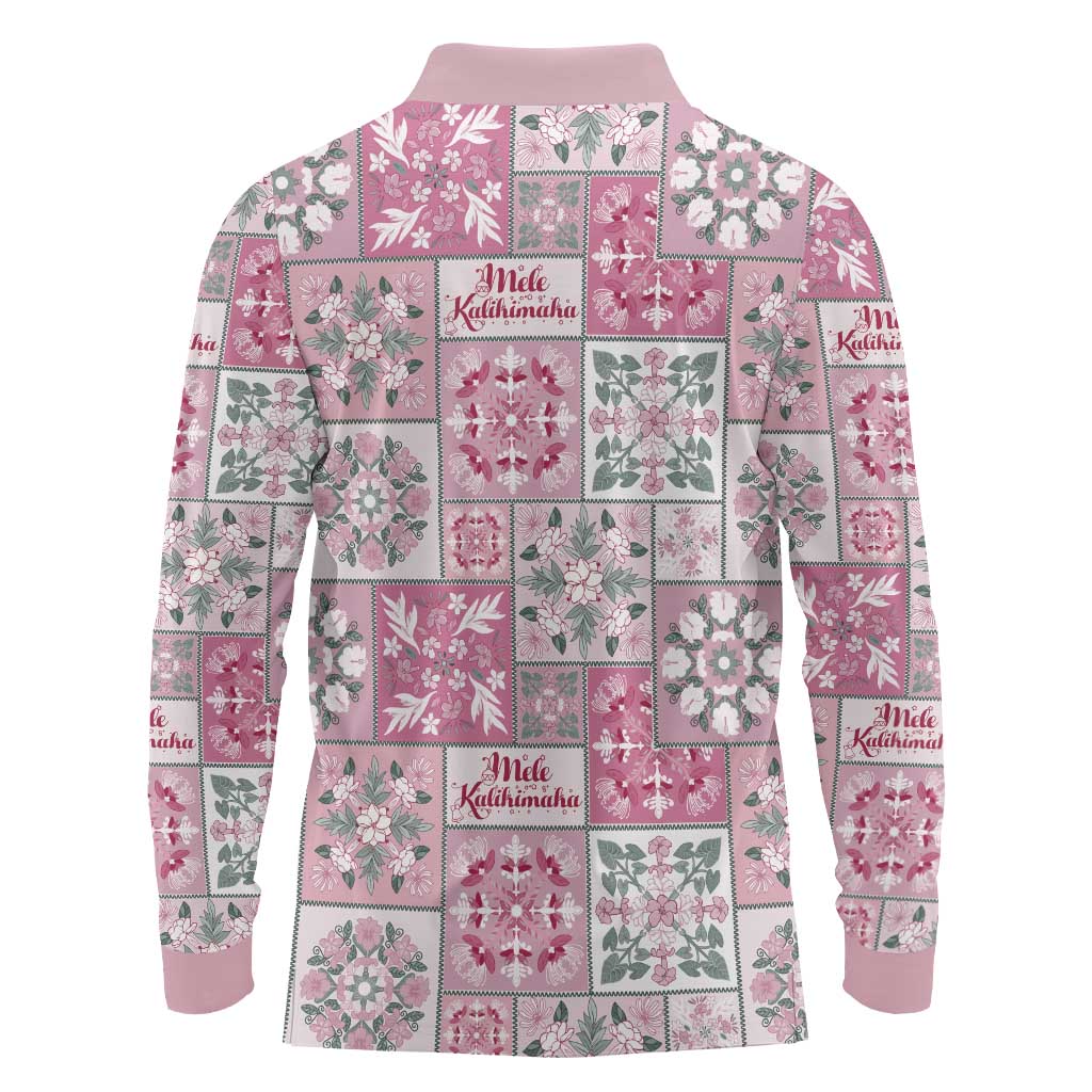 Mele Kalikimaka Hawaii Christmas Long Sleeve Polo Shirt Akala Seamless Floral Motif LT9 - Polynesian Pride