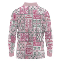 Mele Kalikimaka Hawaii Christmas Long Sleeve Polo Shirt Akala Seamless Floral Motif LT9 - Polynesian Pride
