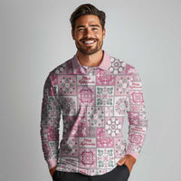 Mele Kalikimaka Hawaii Christmas Long Sleeve Polo Shirt Akala Seamless Floral Motif LT9 - Polynesian Pride