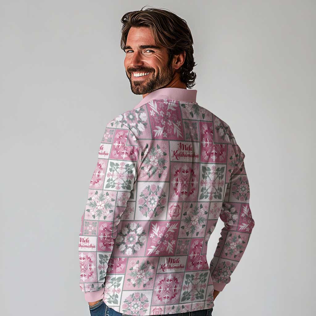 Mele Kalikimaka Hawaii Christmas Long Sleeve Polo Shirt Akala Seamless Floral Motif LT9 - Polynesian Pride