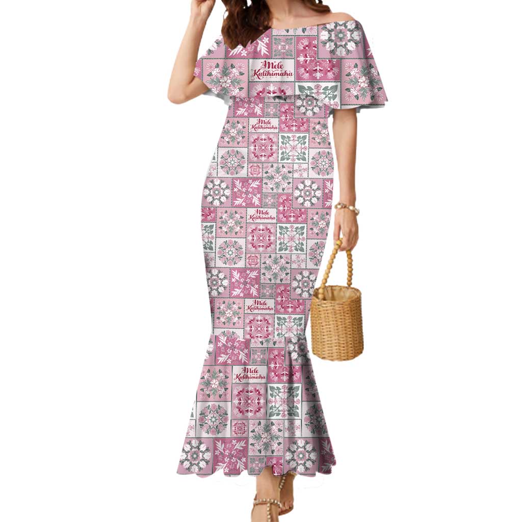 Mele Kalikimaka Hawaii Christmas Mermaid Dress Akala Seamless Floral Motif LT9 Women Pink - Polynesian Pride