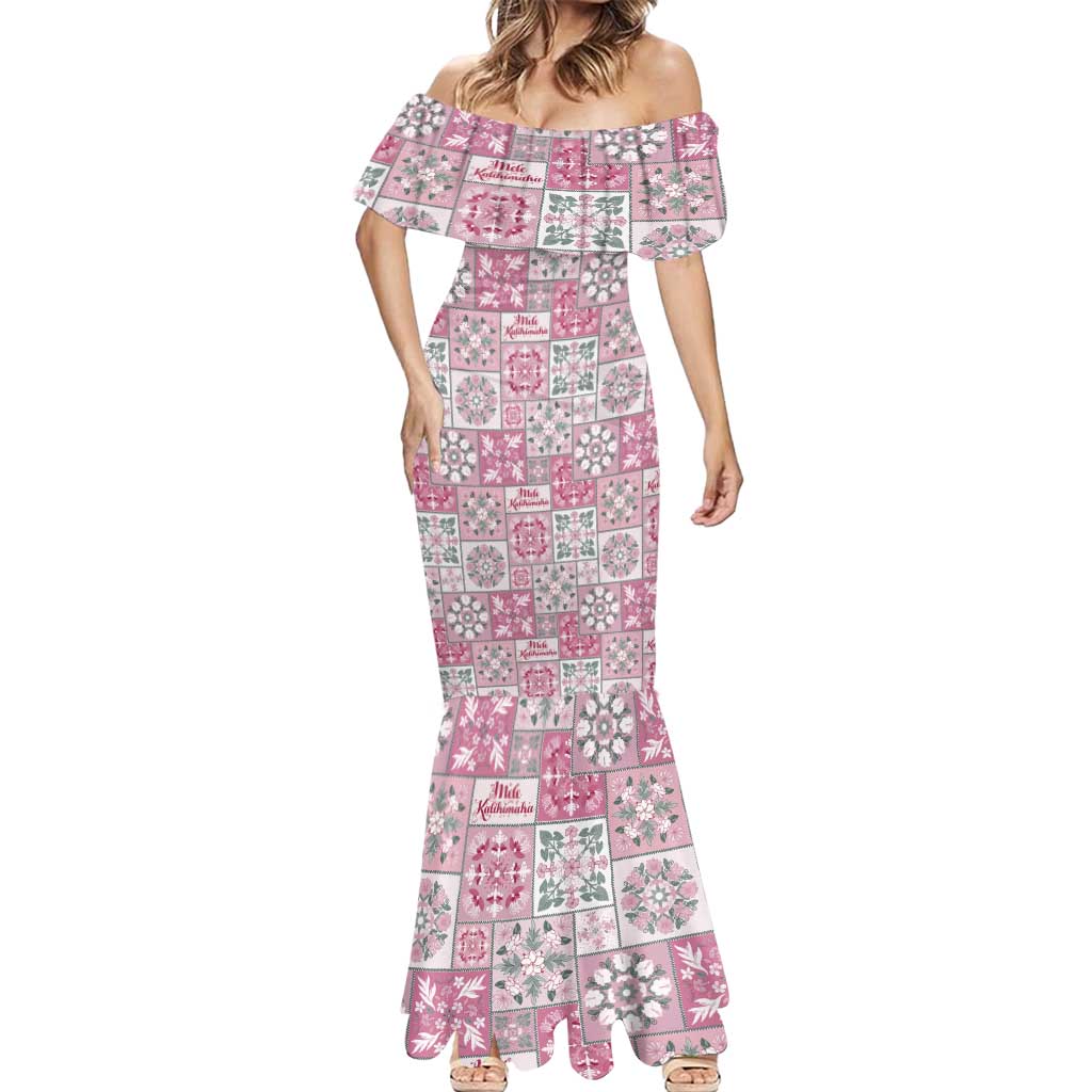 Mele Kalikimaka Hawaii Christmas Mermaid Dress Akala Seamless Floral Motif LT9 - Polynesian Pride