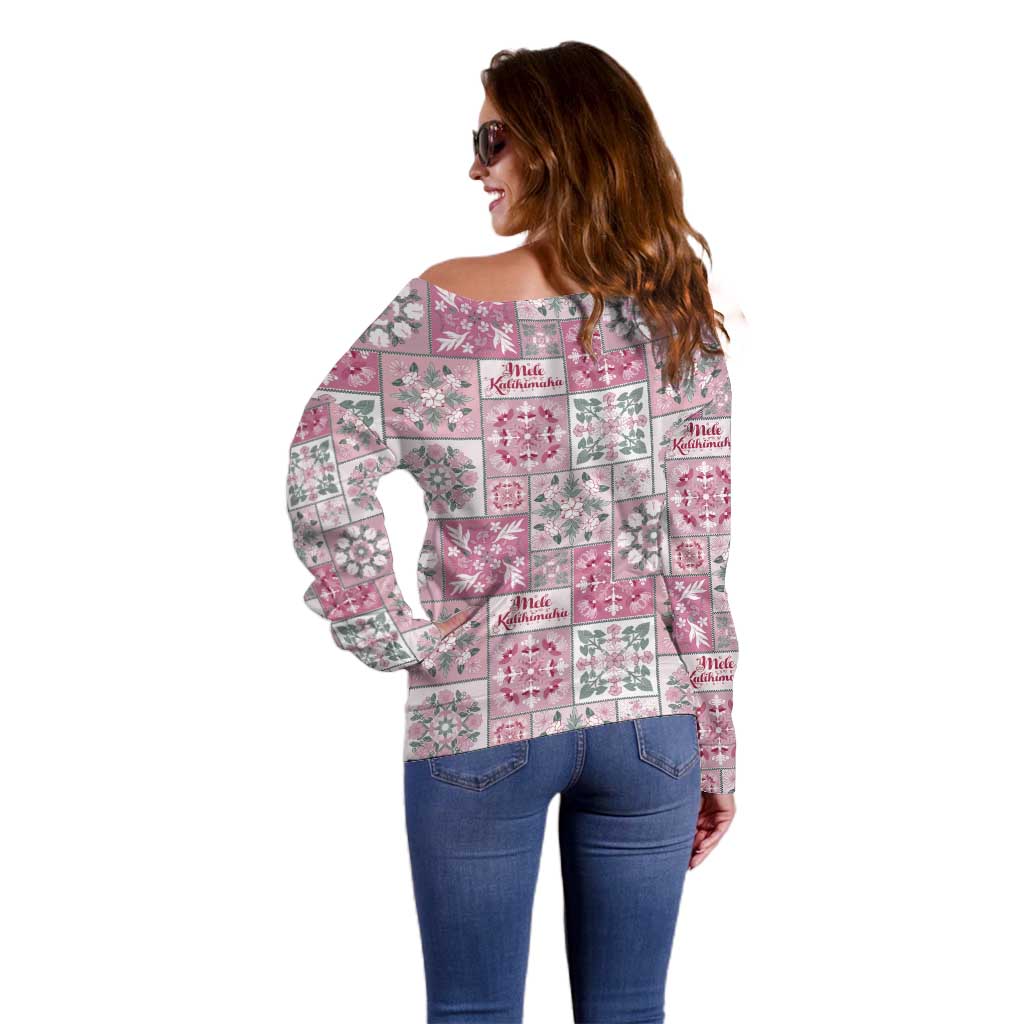 Mele Kalikimaka Hawaii Christmas Off Shoulder Sweater Akala Seamless Floral Motif - Polynesian Pride
