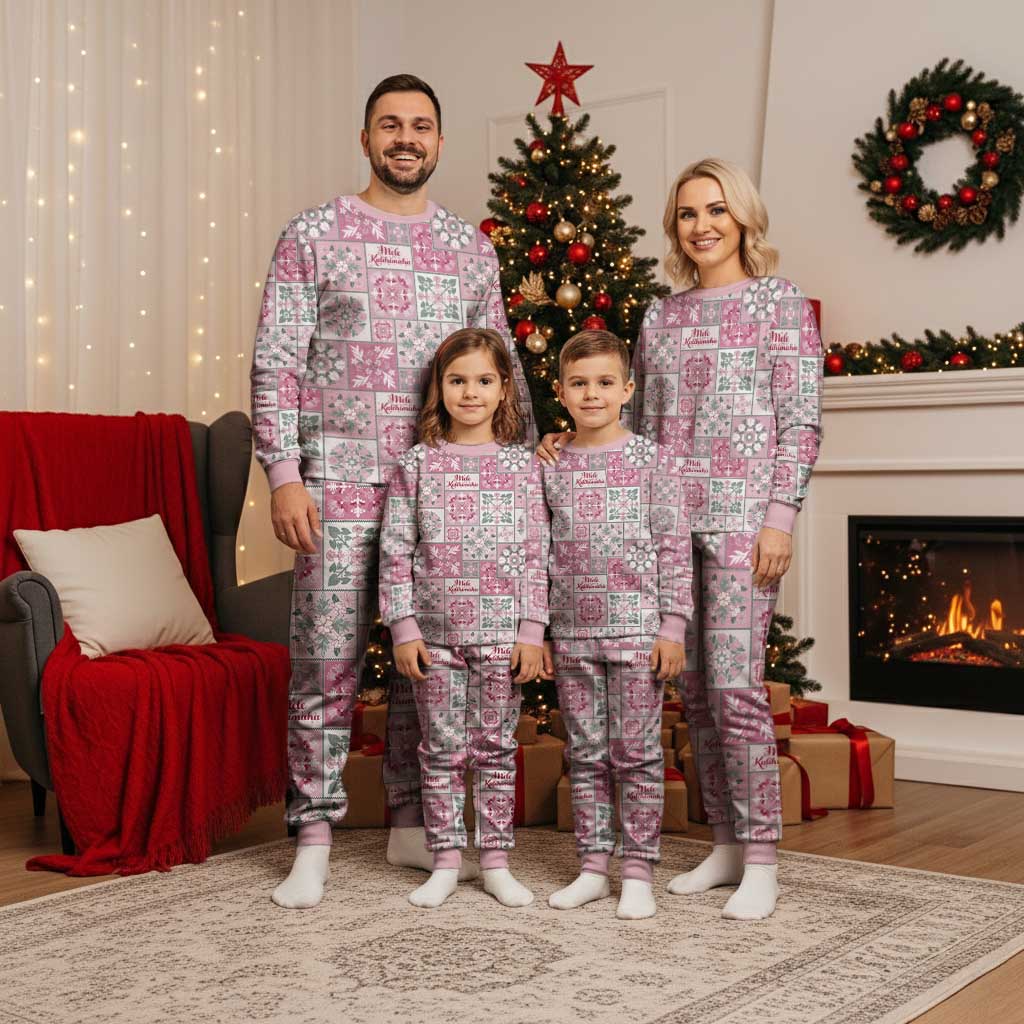 Mele Kalikimaka Hawaii Christmas Pajama Set Akala Seamless Floral Motif - Polynesian Pride