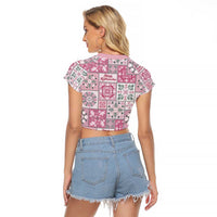 Mele Kalikimaka Hawaii Christmas Raglan Cropped T Shirt Akala Seamless Floral Motif - Polynesian Pride