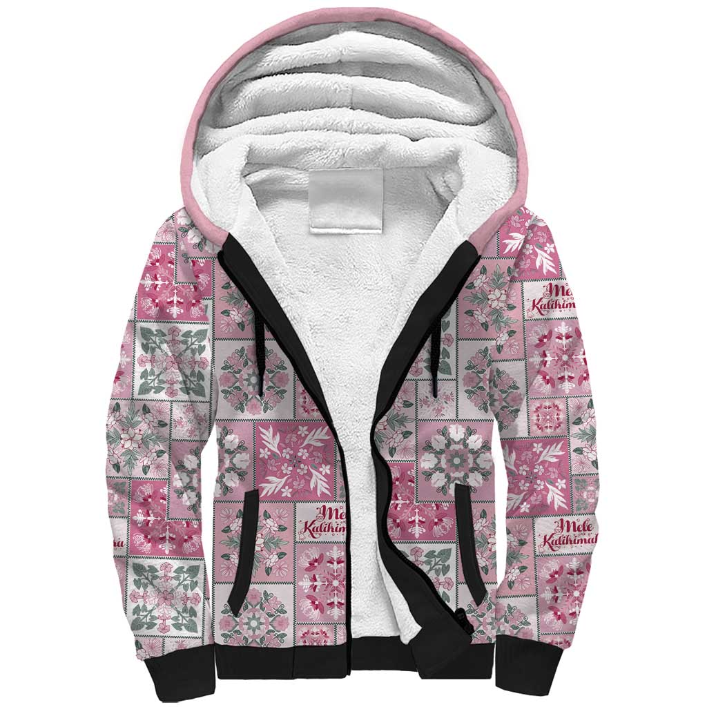 Mele Kalikimaka Hawaii Christmas Sherpa Hoodie Akala Seamless Floral Motif LT9 Unisex Pink - Polynesian Pride